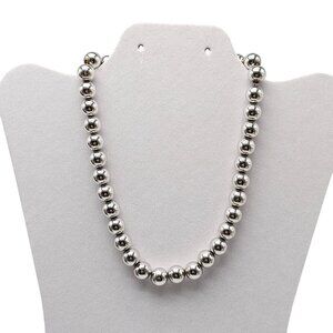 Silver Tone Beaded Necklace With Polished Finish Secure Clasp Vintage